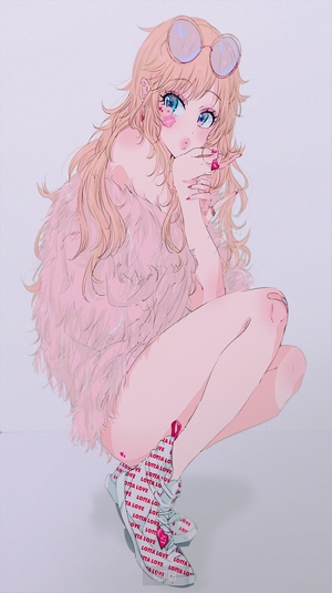 Anime girl with pink fur coat and sunglasses
