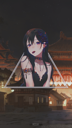 Anime girl in black dress with jewelry