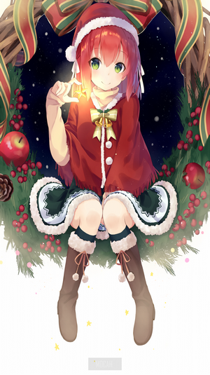 Anime girl in Santa hat holding star