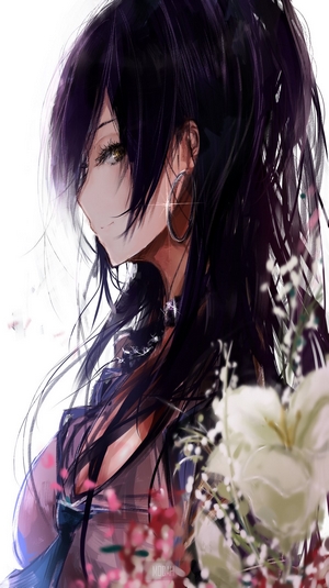 Anime Girl with Dark Hair in Profile
