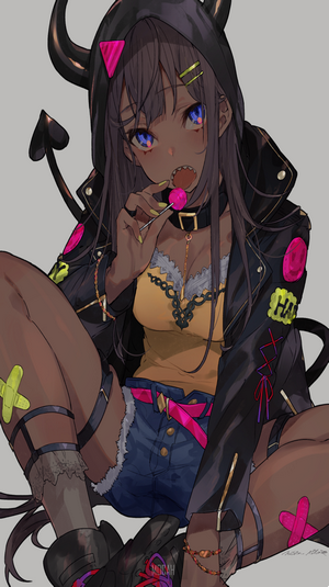 Anime girl with horns and lollipop by Mika Pikazo