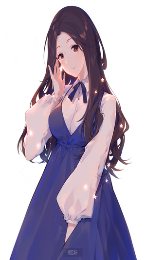 Anime girl with long hair in a blue dress
