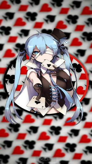 Hatsune Miku from Platinum Conception holding playing cards