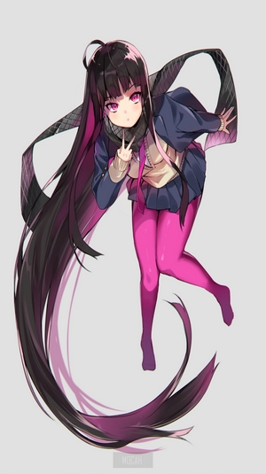 Anime girl with long hair and pink tights