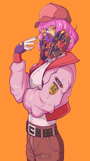 Anime girl with pink hair and cyberpunk mask