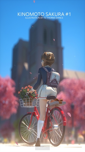 Kinomoto Sakura from Card Captor Sakura on a bicycle