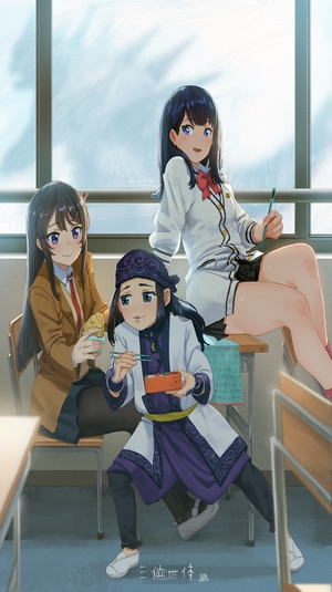 Asirpa, Sakurajima Mai, and Takarada Rikka Crossover Fan Art