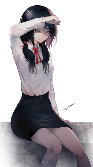 Anime girl with dark hair in school uniform