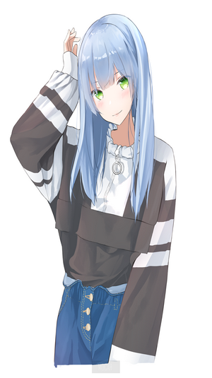 Anime girl with blue hair and green eyes