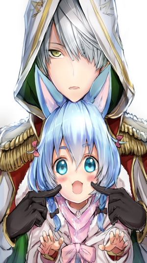 Anime boy with white hair and cat-eared girl
