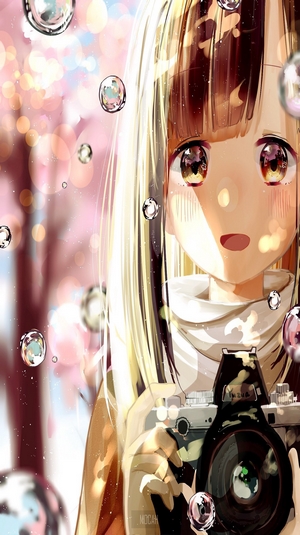 Anime girl with camera and bubbles