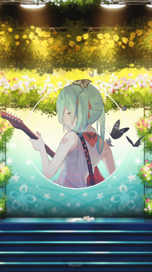 Anime girl with guitar and butterflies