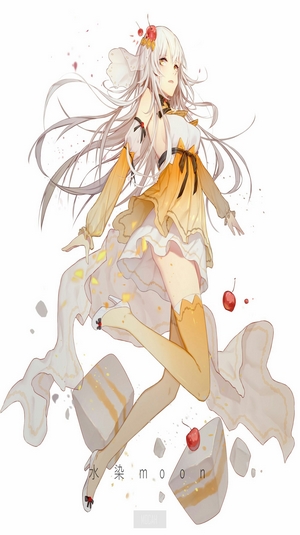 Anime girl with white hair and yellow dress