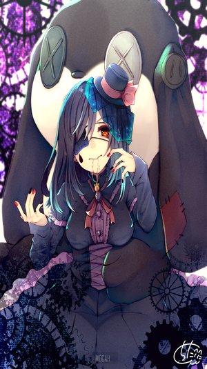 Anime girl in gothic lolita dress with eyepatch