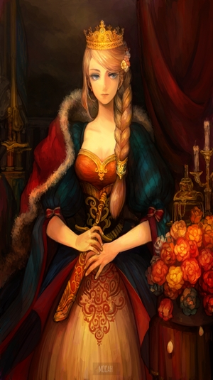 Anime Queen with Crown and Flowers