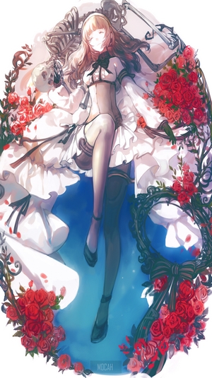 Anime girl with skeleton and roses