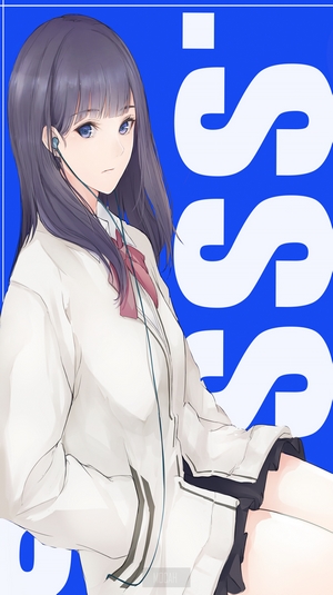 Anime girl with headphones and pink bow