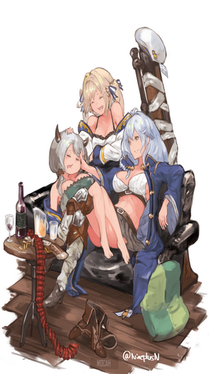 Three anime girls from Granblue Fantasy relaxing
