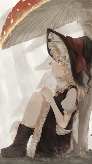 Anime Girl Sitting Under Giant Mushroom