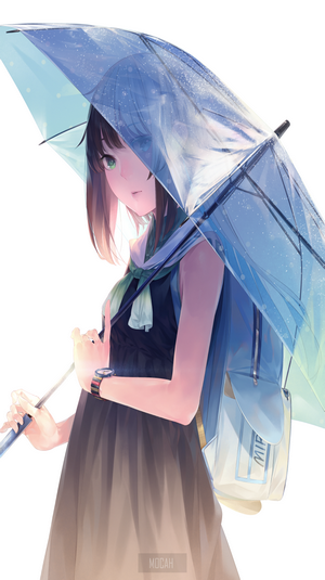 Anime girl with umbrella in the rain