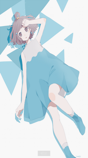 Anime girl with short brown hair and blue dress