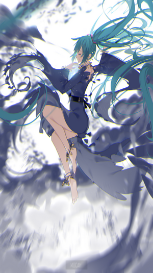 Serene Floating Hatsune Miku with Flowing Hair