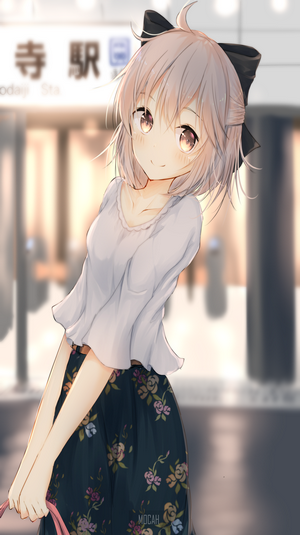 Anime girl with blonde hair and black bow