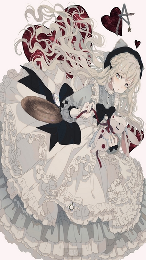 Anime girl with blonde hair in a white dress holding a bunny