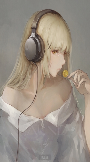 Anime girl with headphones and lollipop
