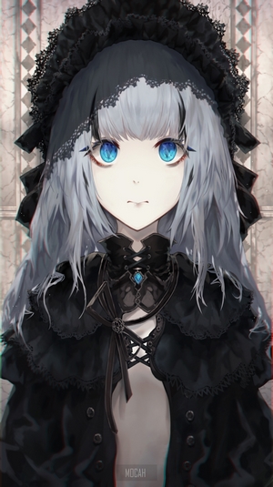 Anime girl with blue eyes and grey hair