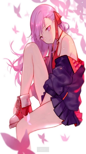 Anime girl with pink hair and red outfit