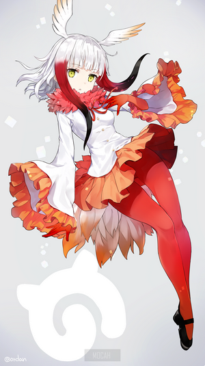 Anime girl with white and red hair and green eyes