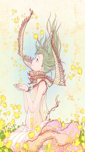 Anime girl with green hair and dragon scarf