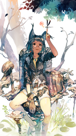 Anime girl with cat ears holding a dragonfly