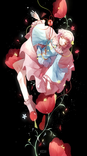 Anime girl with pink hair and flowers