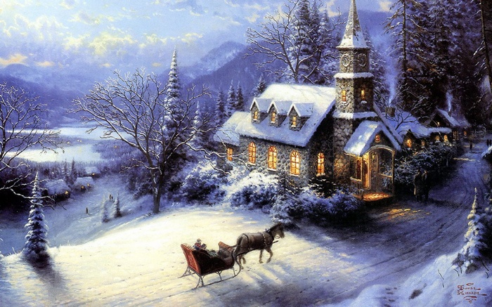 Winter Sleigh Ride to a Snowy Church