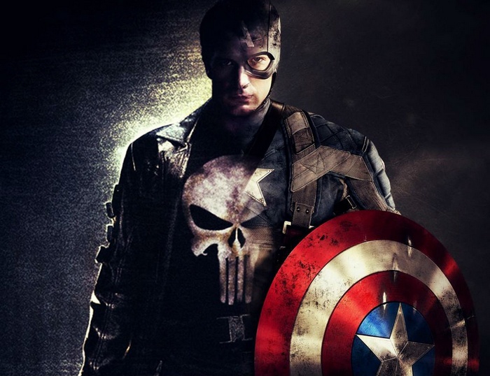 Captain America with Punisher Skull T-shirt and Shield