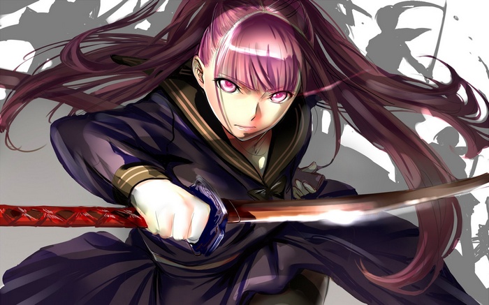 Anime girl in school uniform with sword