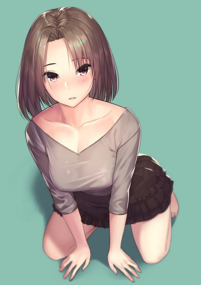 Anime girl with short brown hair kneeling