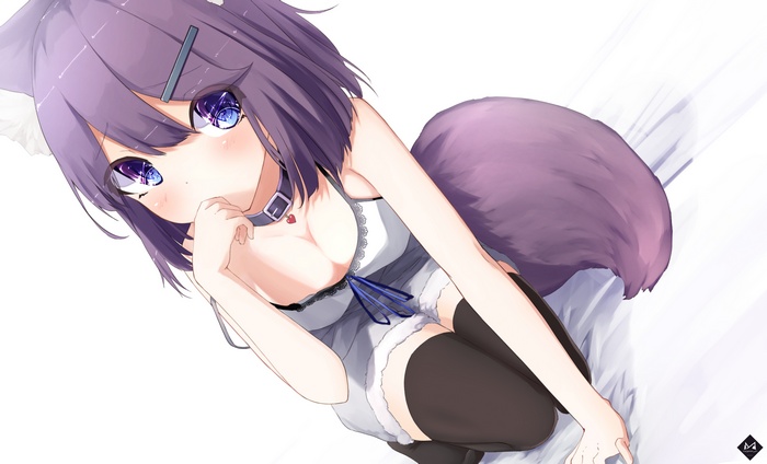 Anime girl with purple hair and blue eyes