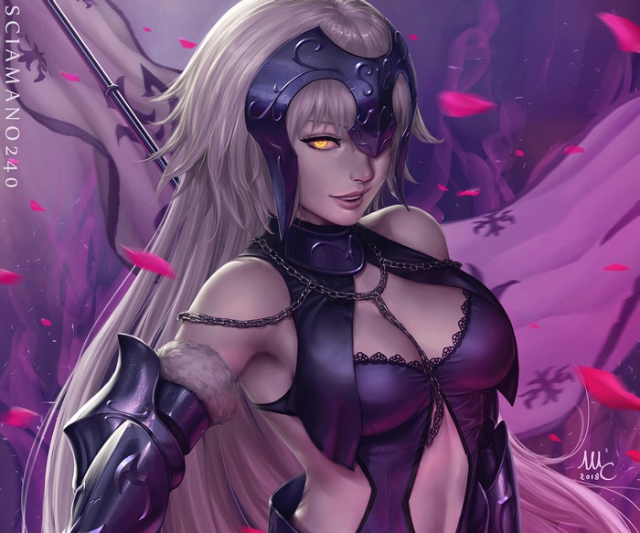 video games, Avenger (FateGrand Order), long hair, flag, FateGrand Order, Jeanne (Alter) (FateGrand Order), yellow eyes, Fate Series, white hair, anime girls
