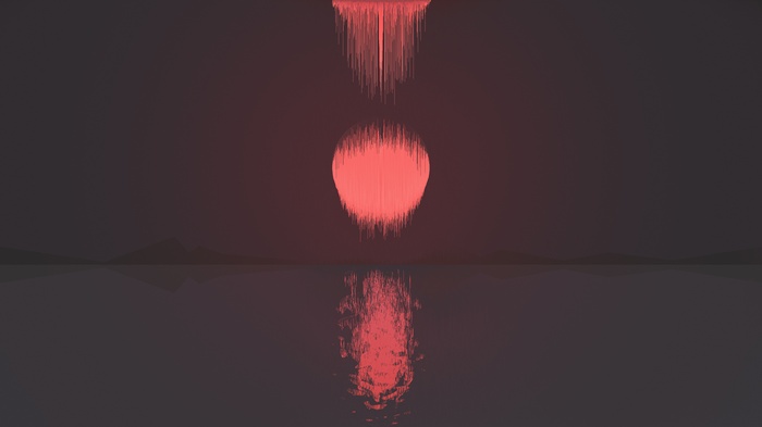 Pixel sorted red sun reflection over water