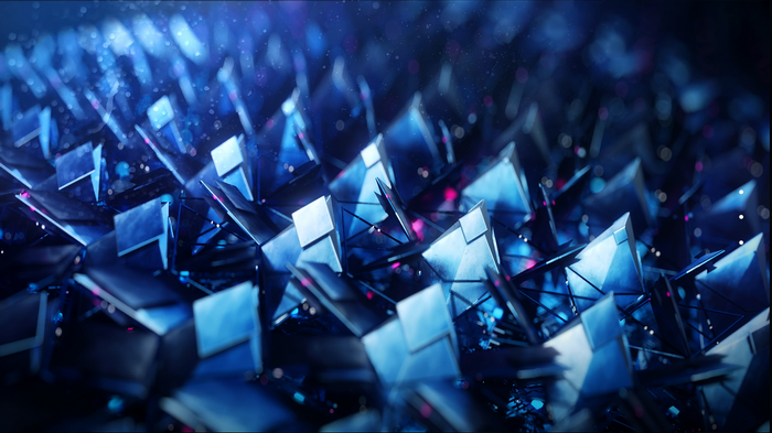Abstract 3D geometric shapes with blue and pink lights