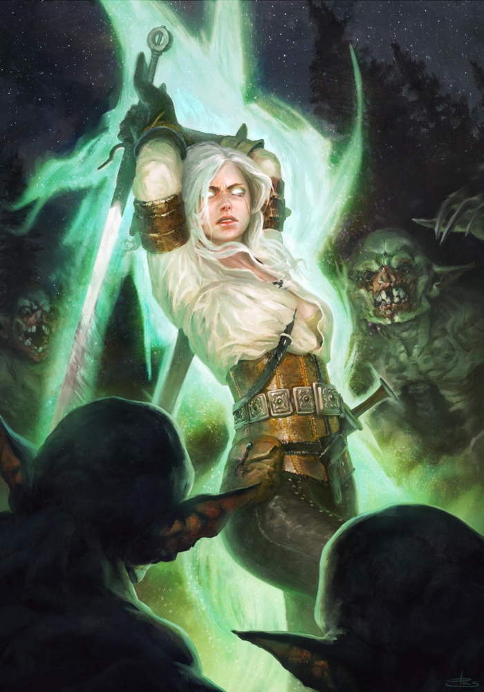 Ciri from The Witcher 3: Wild Hunt fighting creatures