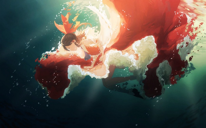 Hakurei Reimu from Touhou underwater