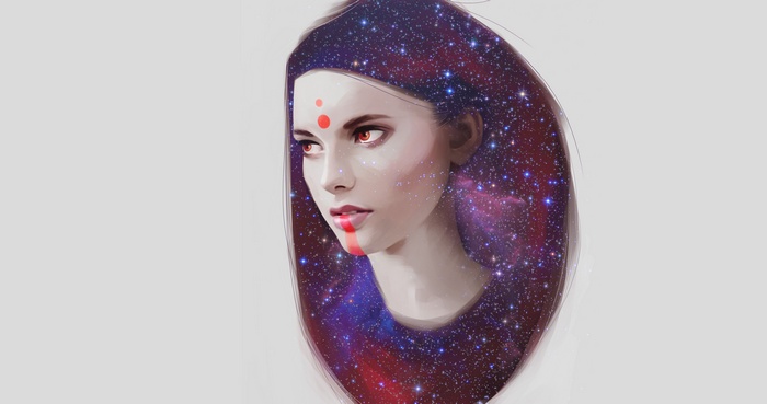 Illustration of a woman with galaxy hair
