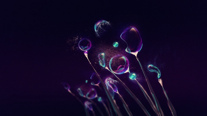 Abstract bubbles with iridescent colors on dark background