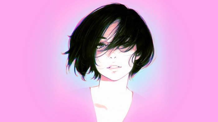Illustration of a woman with short black hair