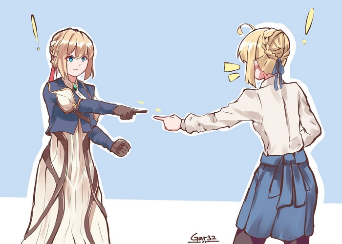 crossover, Violet Evergarden, Fate Series, FateStay Night, Violet Evergarden (anime), Saber, anime girls
