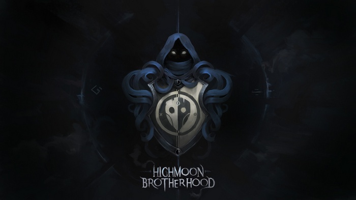 Highmoon Brotherhood logo with hooded figure